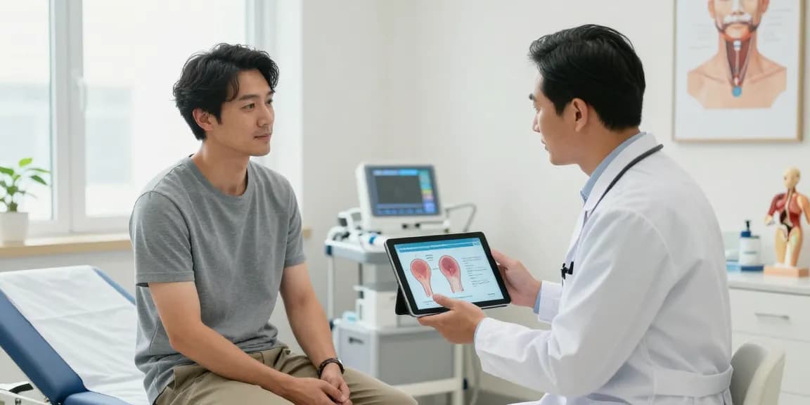 おすすめの安い包茎手術クリニックの説明を受けている男性患者と医師のシーン