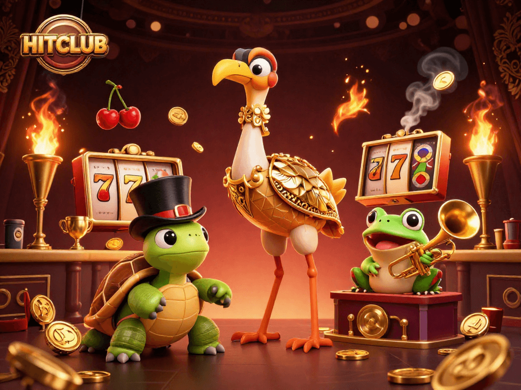 Spin the reels at HITCLUB with vibrant 3D characters celebrating jackpot excitement.