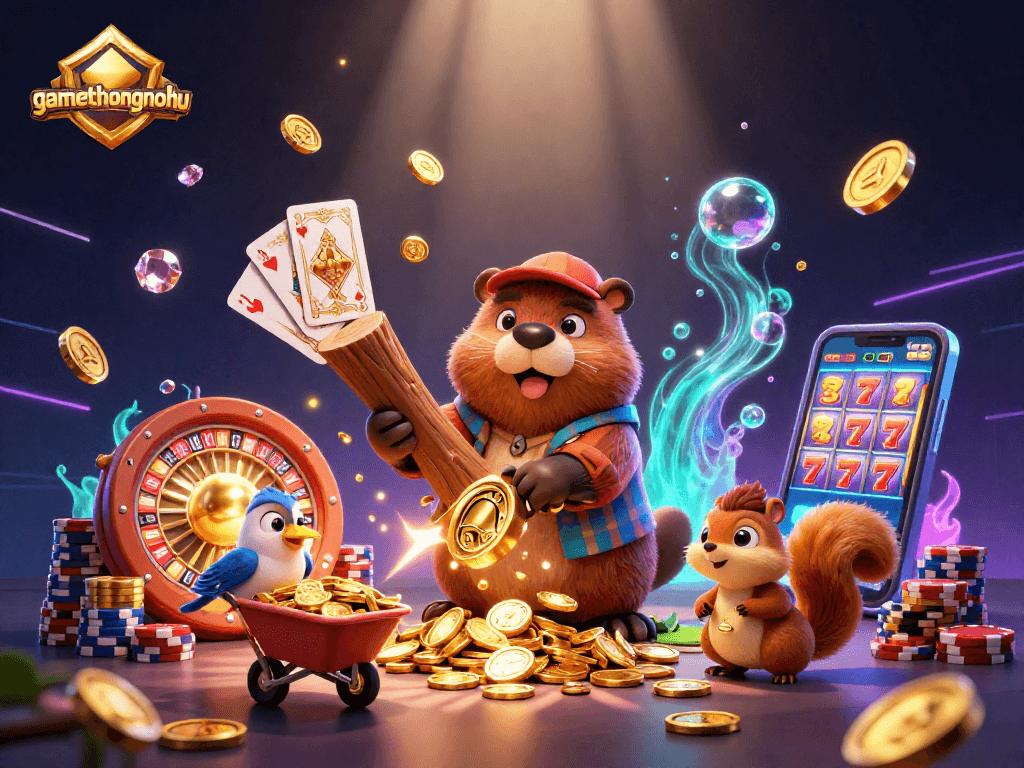 Experience gaming excitement with gamethuongnohu amid dazzling coins and vibrant characters.