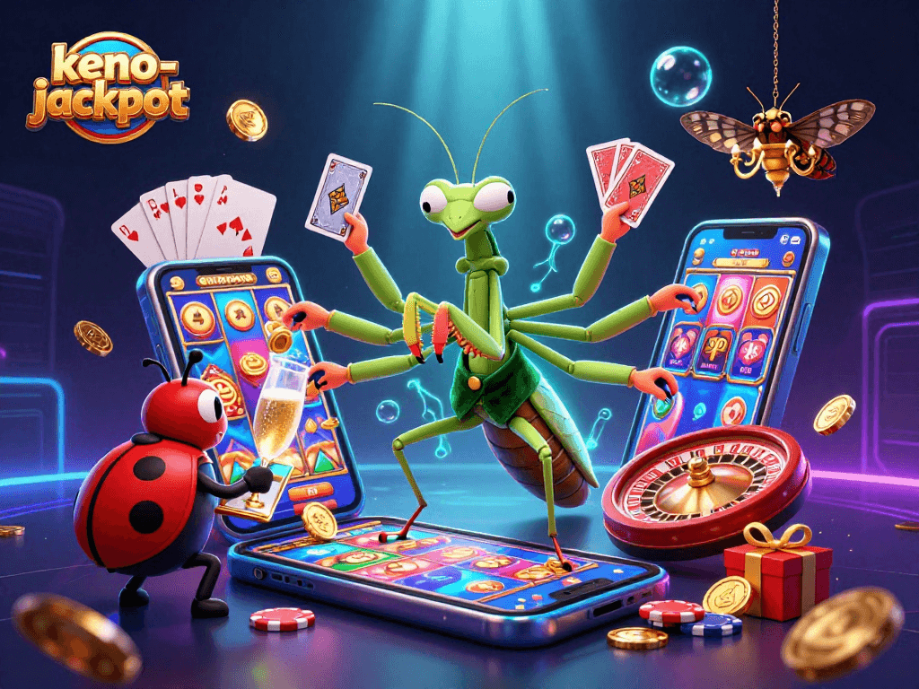 Engage in thrilling Keno-jackpot gameplay with a vibrant, dynamic casino scene.