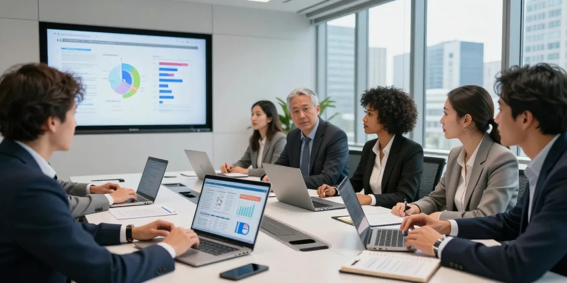 Team strategizing during a business meeting, focused on buying a business opportunities in modern office.