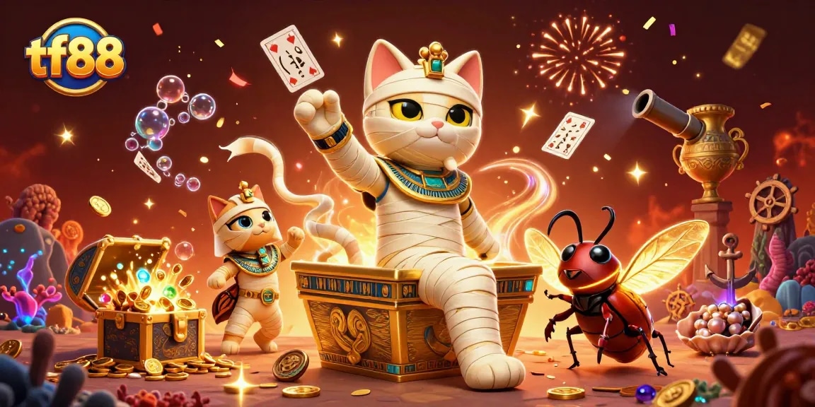 Play exciting games at tf88 with a vibrant scene featuring unique casino elements.