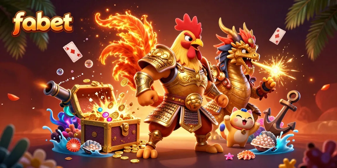 Join the fabet adventure with an armored rooster and dragon amidst treasure and gaming elements