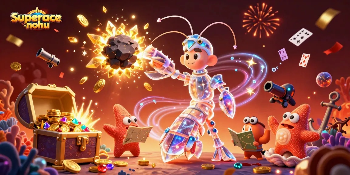 Experience the excitement of superace-nohu as a mantis shrimp breaks asteroids into treasure.