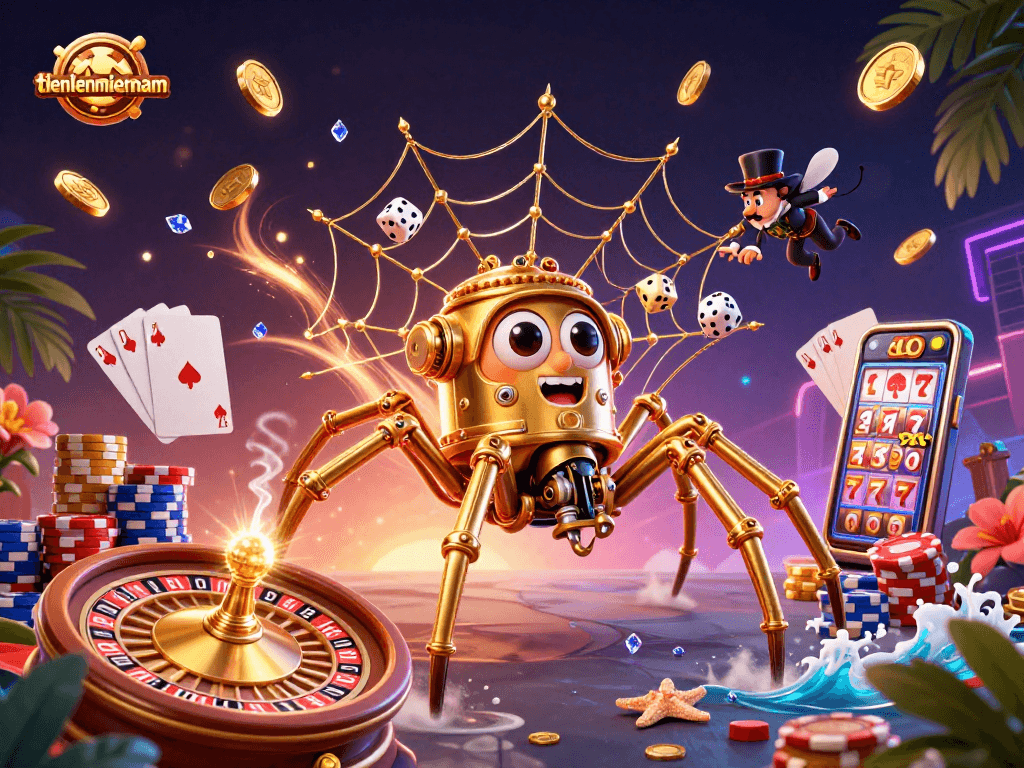 Engage in thrilling gameplay with tienlenmiennam, featuring steampunk elements and dazzling casino motifs.