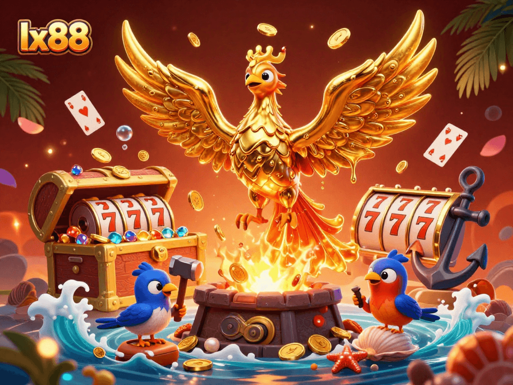 Experience thrilling gameplay at lx88 with a golden phoenix and dynamic casino elements.