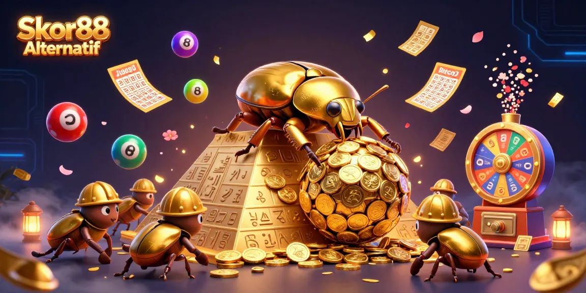 Engage with the Skor88 Alternatif lottery experience featuring vibrant lotto elements and golden coins.