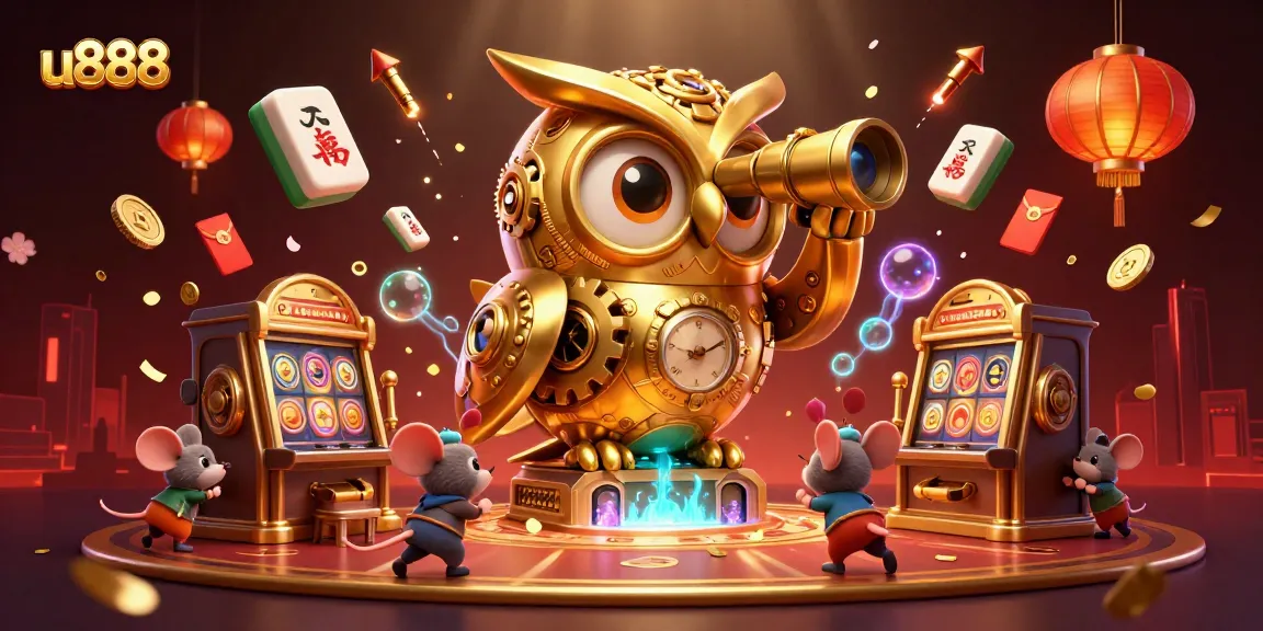 Engage with the thrilling atmosphere of u888, featuring vibrant casino elements and animated characters.