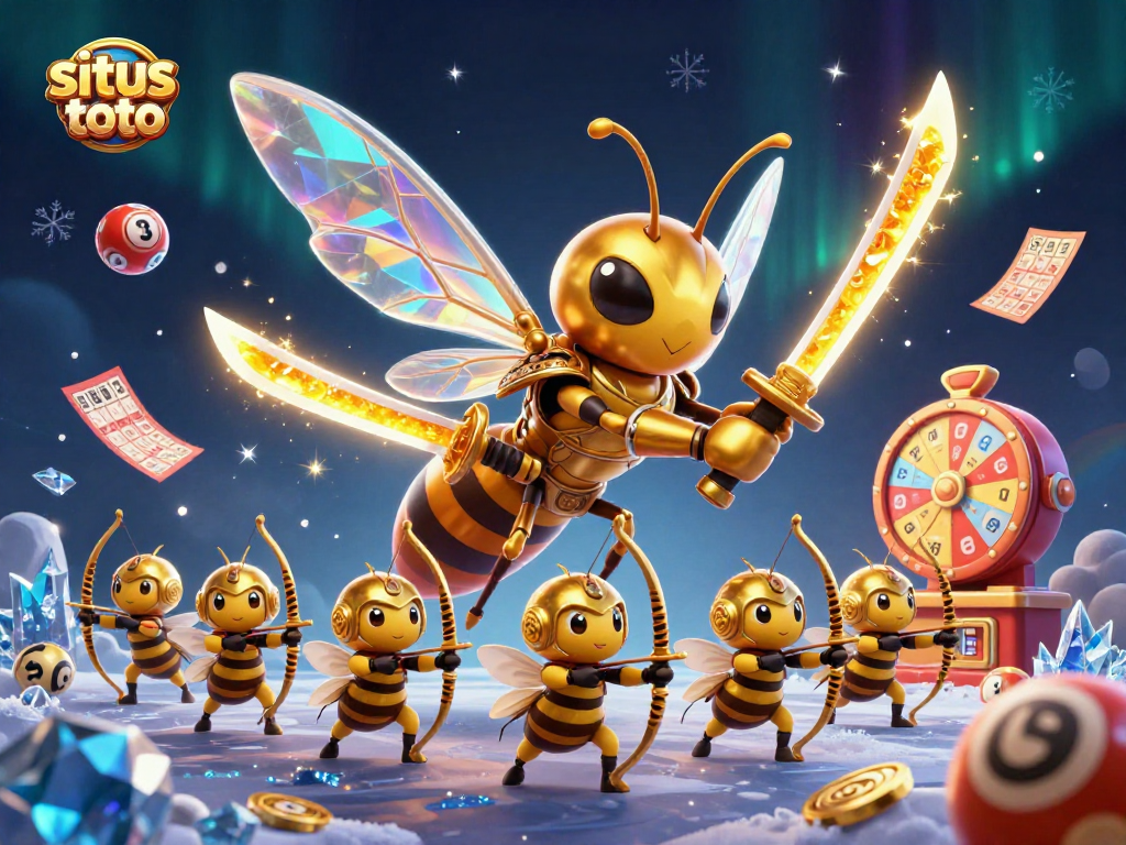 Experience exciting situs toto gambling with a dynamic 3D illustration of lottery elements and a heroic samurai hornet
