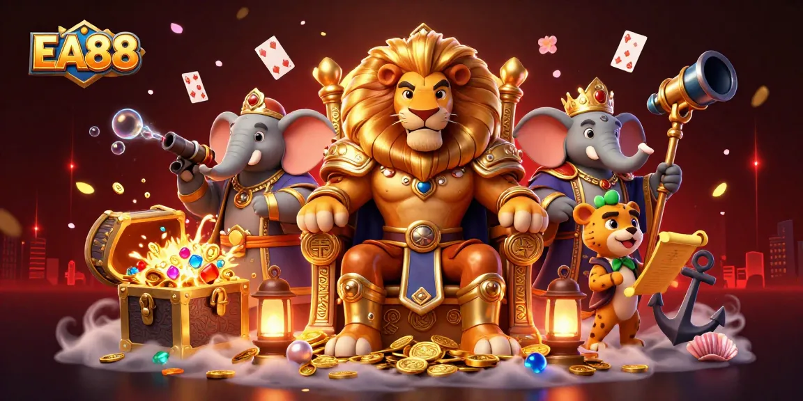 Experience the excitement of EA88 at a vibrant casino scene with engaging characters and thrilling game elements.