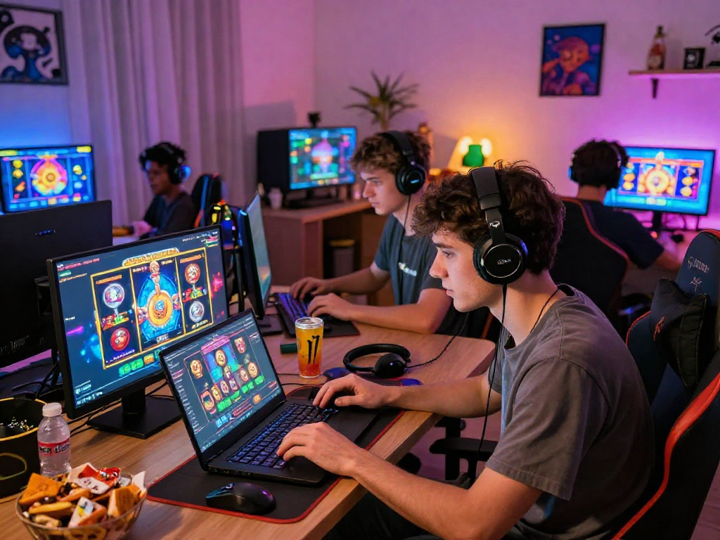 Engaged players exploring situs888 online slots in a vibrant gaming space.