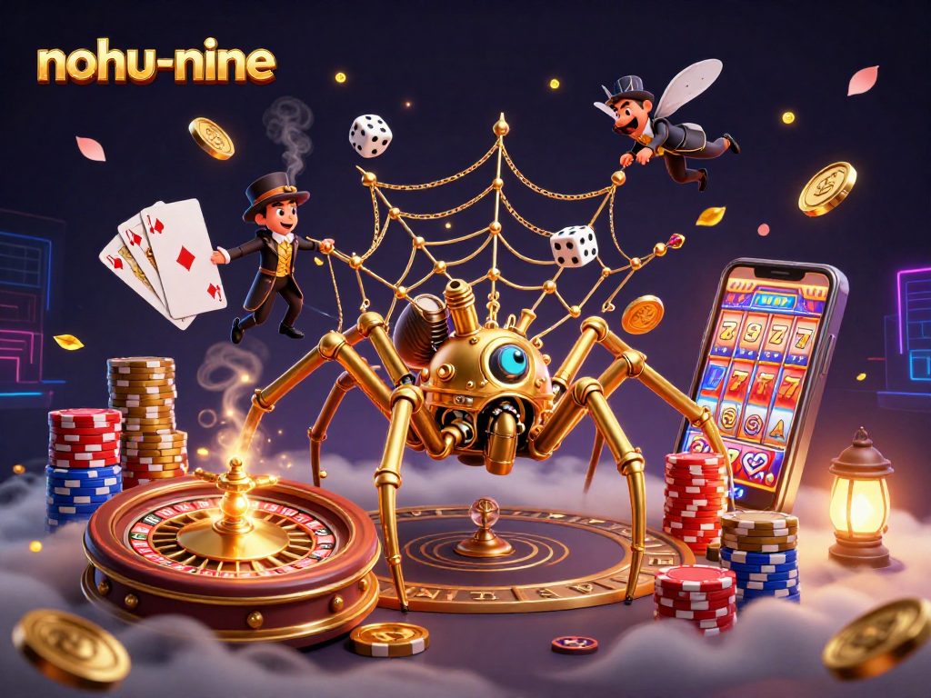 Experience the thrill of nohu-nine with a vibrant steampunk casino illustration bursting with excitement.