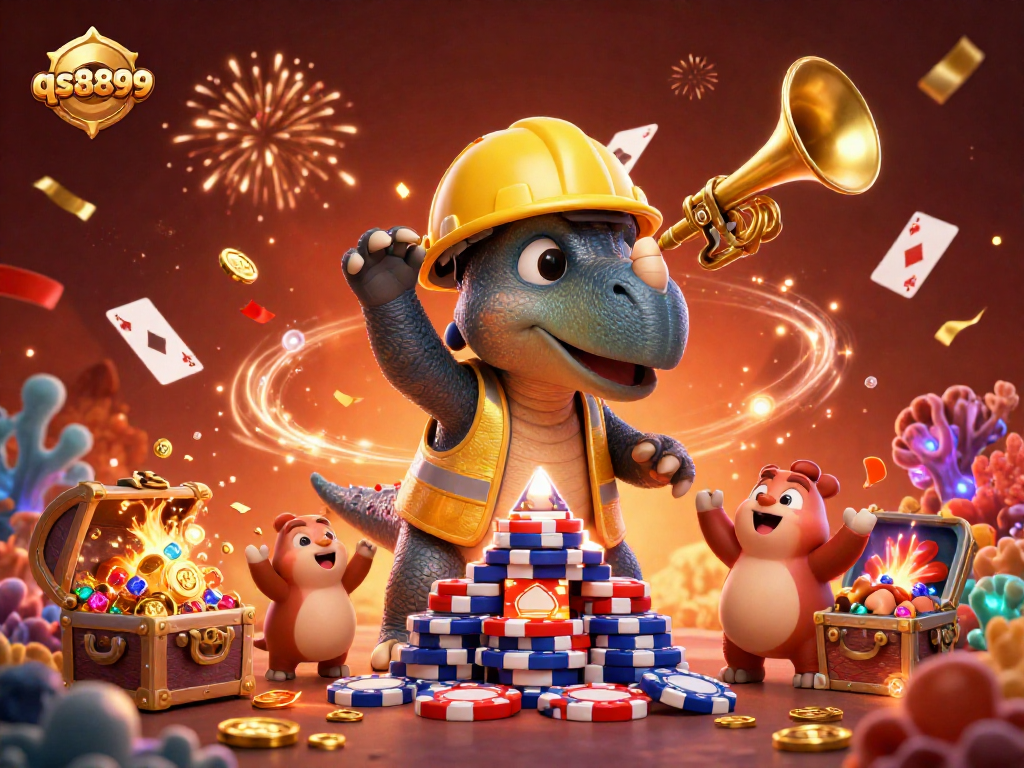 Engage with the excitement of qs8899 in a vibrant 3D scene filled with casino elements and dynamic characters.