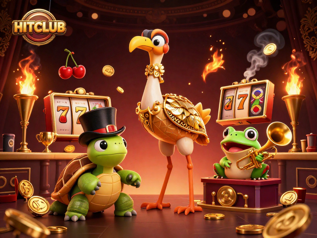 Spin the reels at HITCLUB with vibrant 3D characters celebrating jackpot excitement.