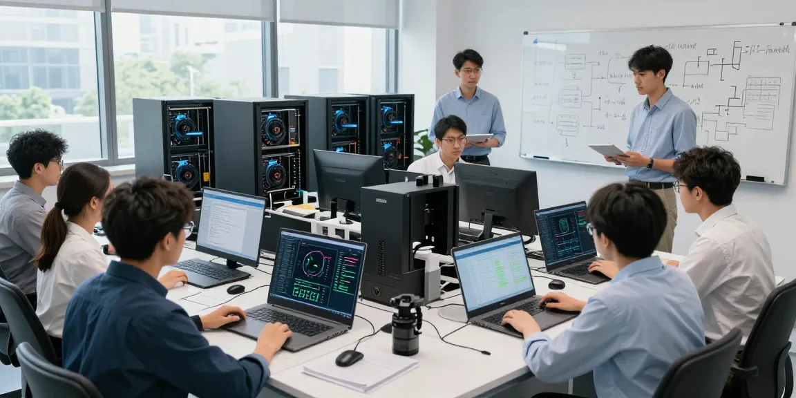 Engineers collaborating on GPU computing technologies in a modern lab.
