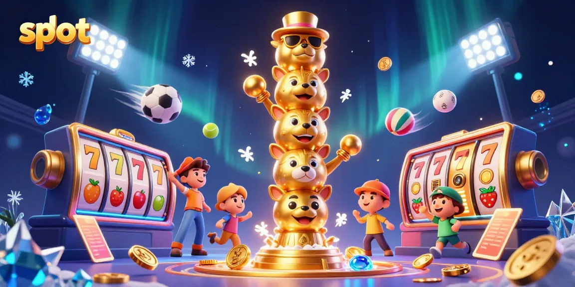 Mesin slot berputar dengan simbol keberuntungan 7 dan simbol buah dalam ilustrasi 3D.