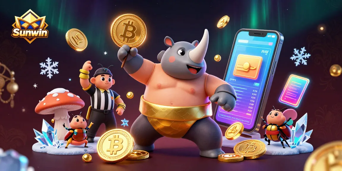 Experience thrilling gameplay at Sunwin with an engaging 3D illustration featuring vibrant gambling elements and characters.