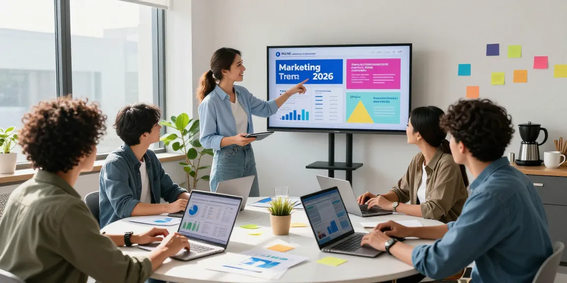 Team of marketing professionals analyzing 456bd marketing trends in a modern office setting.