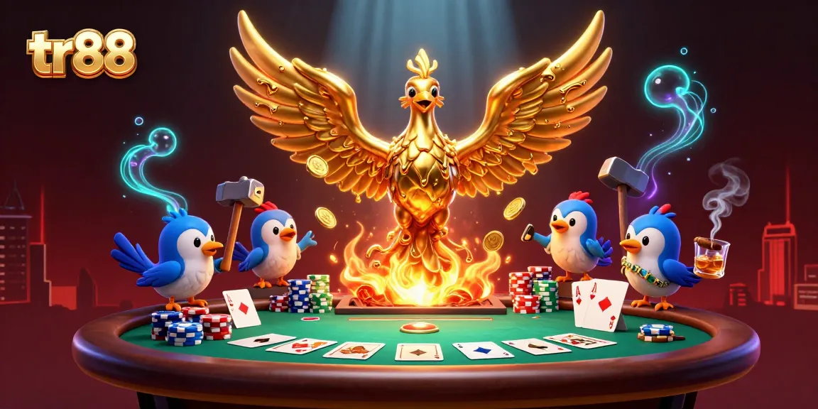 Engage in thrilling gameplay at tr88 with vibrant poker action and golden phoenix symbolism.