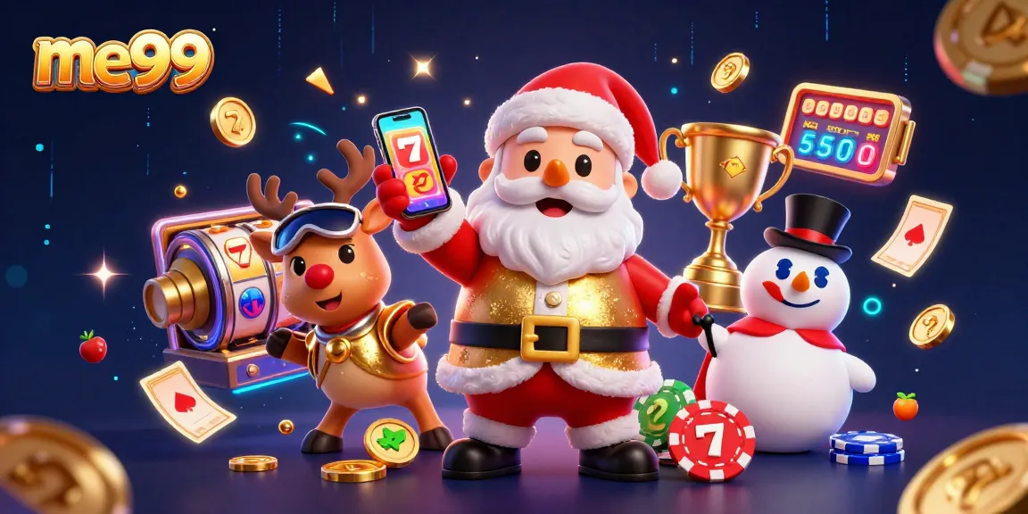 Experience the thrill of slots at me99 with Santa and friends celebrating jackpots!