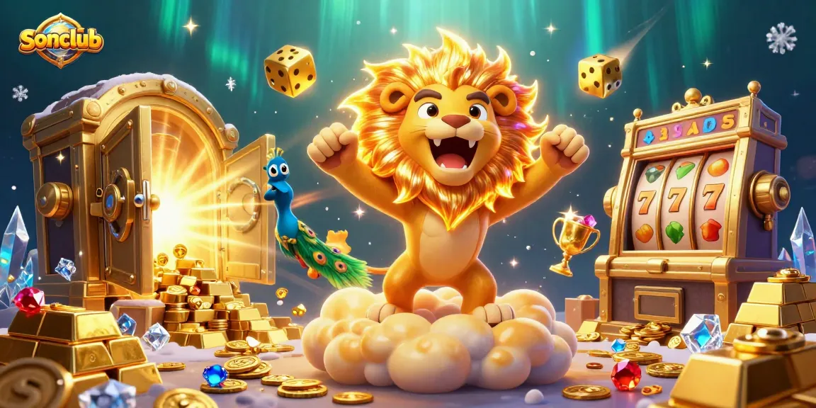 sonclub offers an exciting online gaming experience with thrilling slot reels amidst a treasure-themed celebration