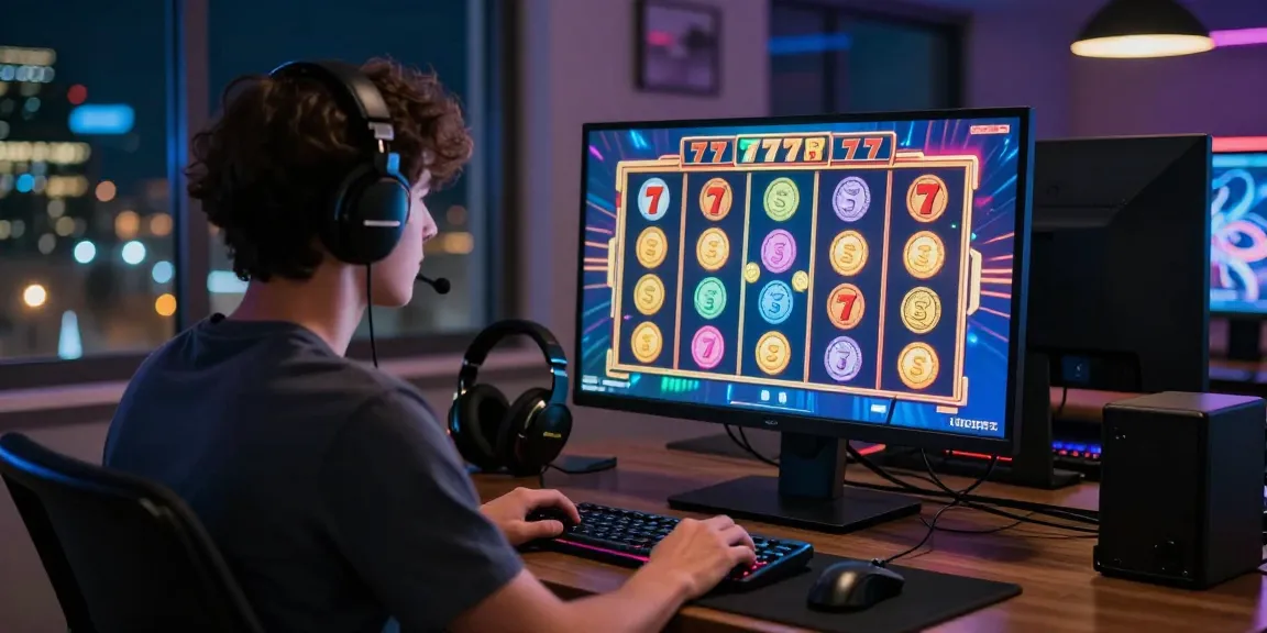 Engaging online slot gaming scene with 777 machine graphics and colorful coins.