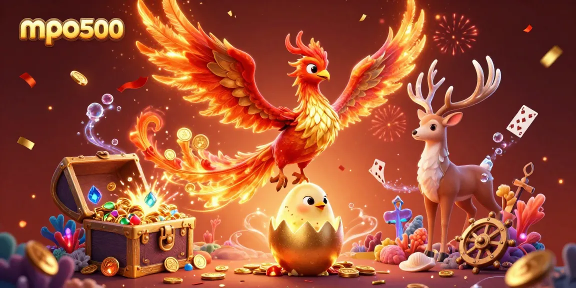 Experience the power of mpo500 with a vibrant 3D scene featuring mythical creatures and dynamic casino elements.