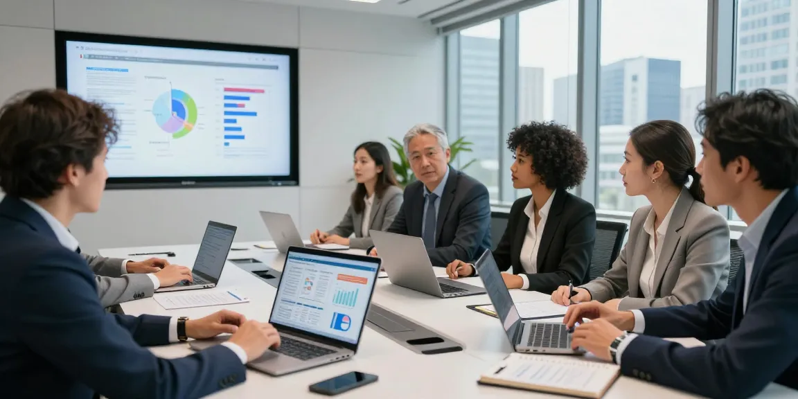 Team strategizing during a business meeting, focused on buying a business opportunities in modern office.
