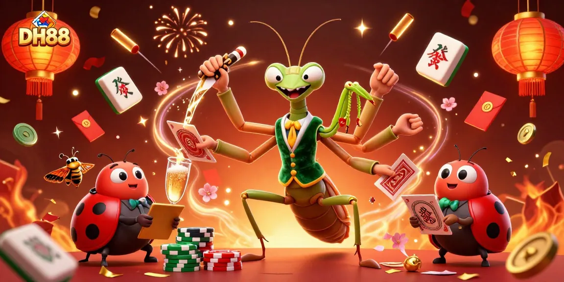 DH88 card sharp elegantly dealing games amidst a vibrant celebration in a dynamic casino setting.