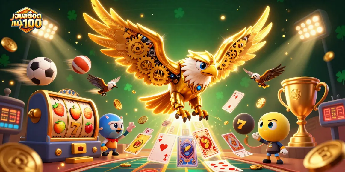 Experience the excitement of เว็บสล็อต แท้ 100 เปอร์เซ็นต์ with vibrant 3D casino illustration showcasing dynamic characters.