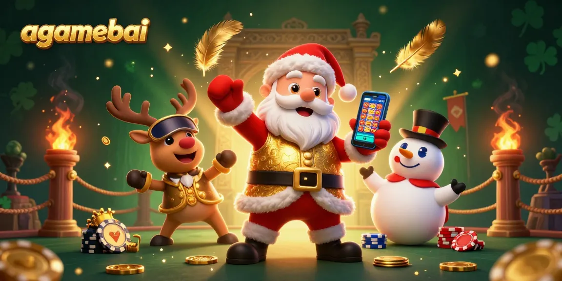 Play classic jackpot slots with agamebai's festive illustration of Santa, reindeer dealer, and poker snowman.