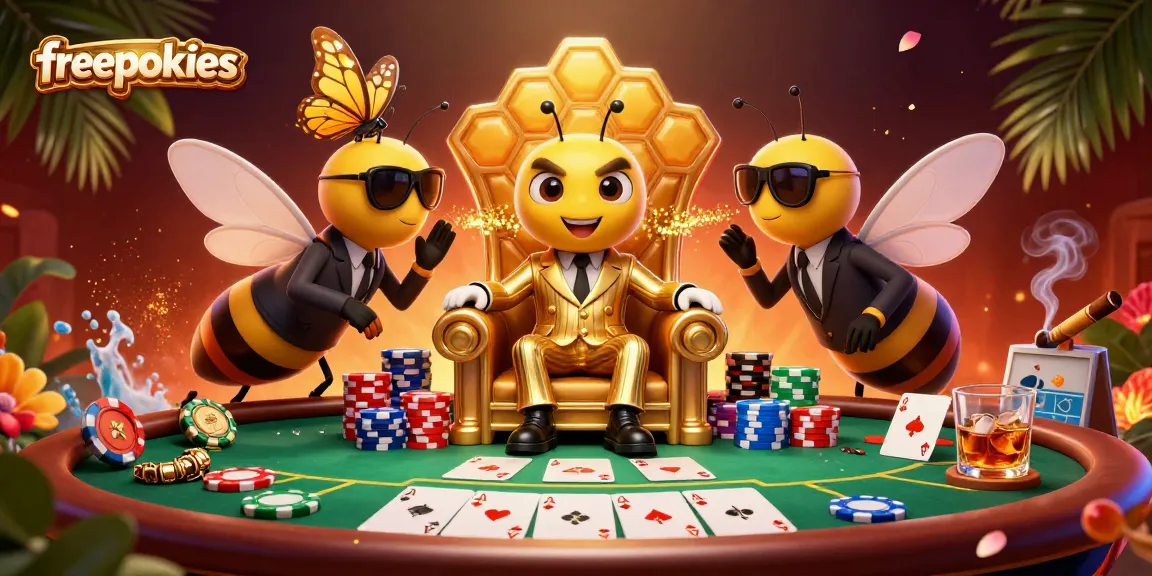 Engage with freepokies in a vibrant 3D scene featuring a mob boss, poker elements, and dynamic lighting.