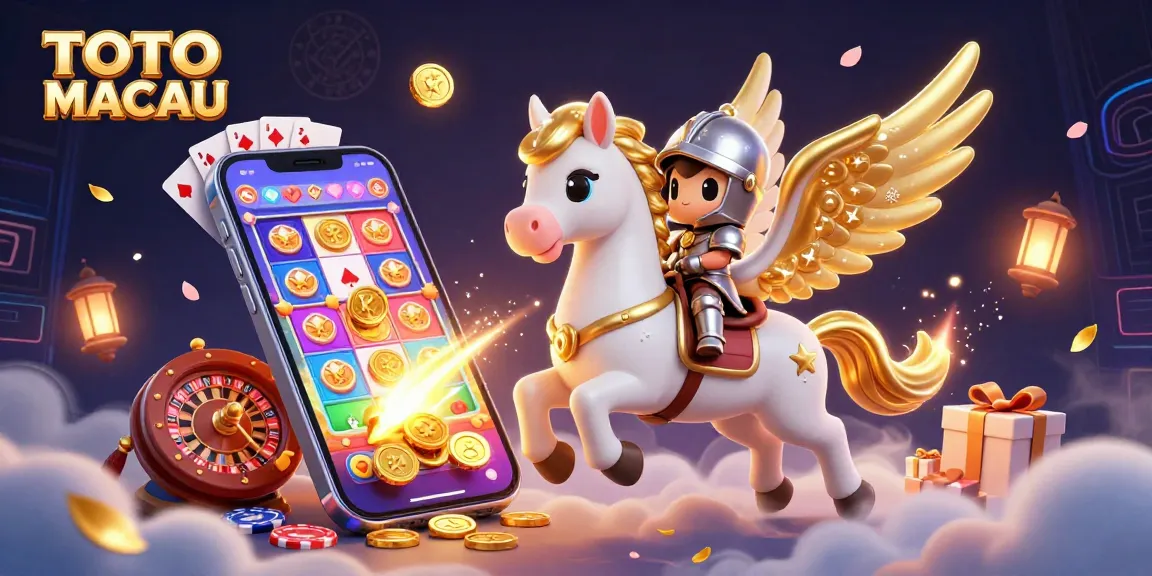 TOTO MACAU brings thrilling gameplay to life with a celestial steed and knight in a rich casino scene.