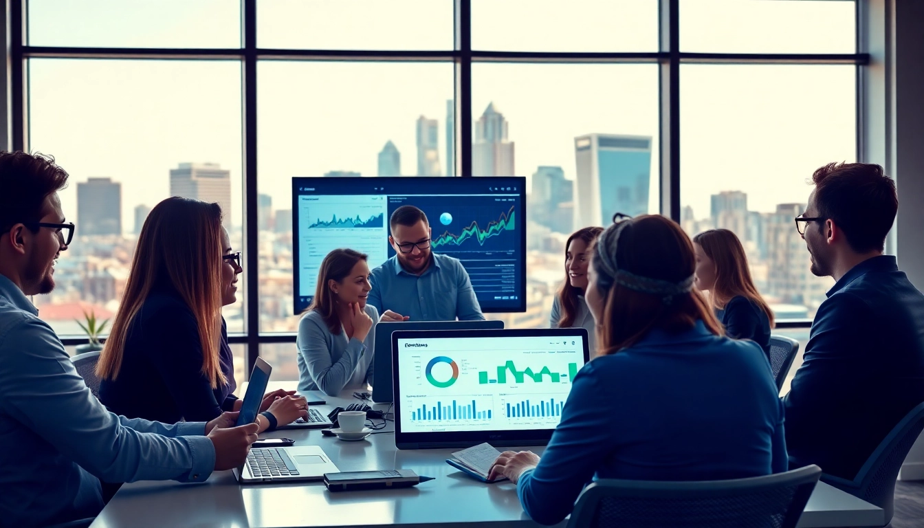 Engaging team focused on social media marketing edmonton strategies in a modern office.