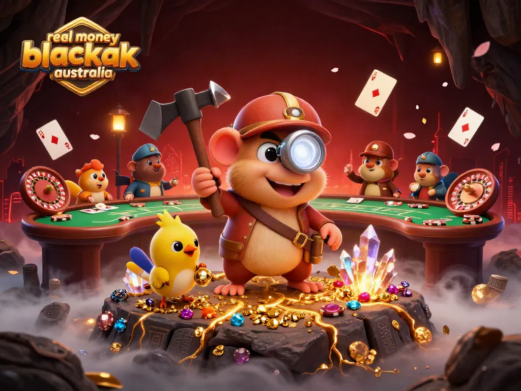 Play real money blackjack Australia with exciting casino action illustrated in a vibrant scene