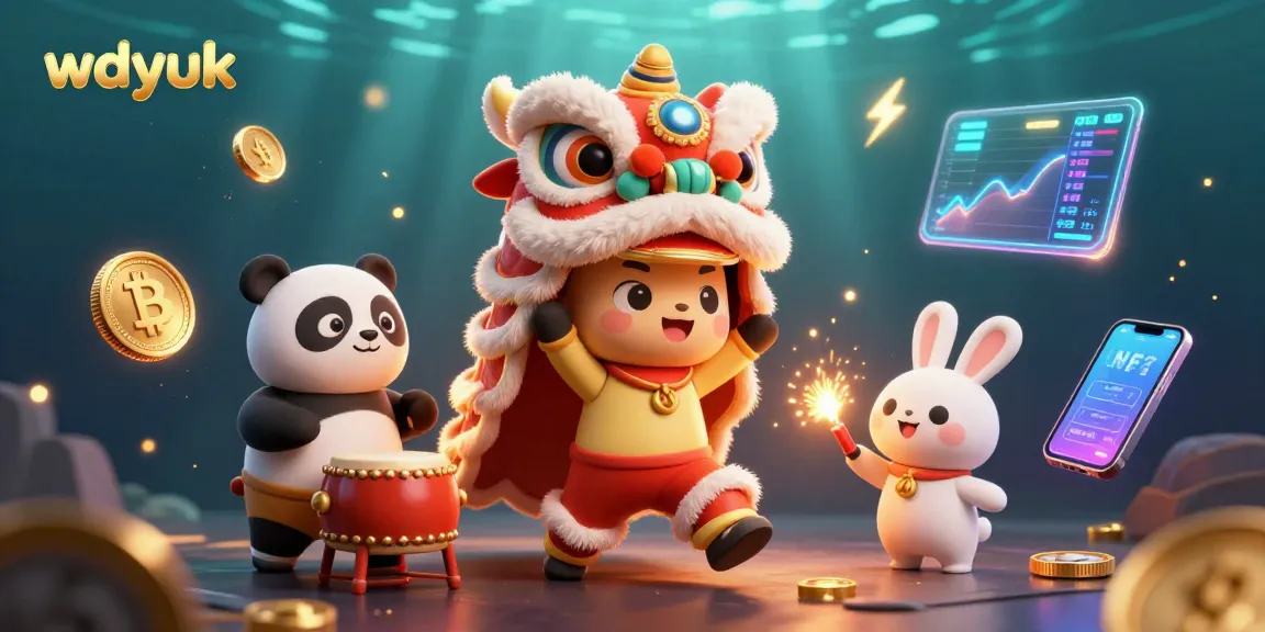 Experience vibrant celebrations with wdyuk as characters perform dynamic lion dance amidst crypto elements.