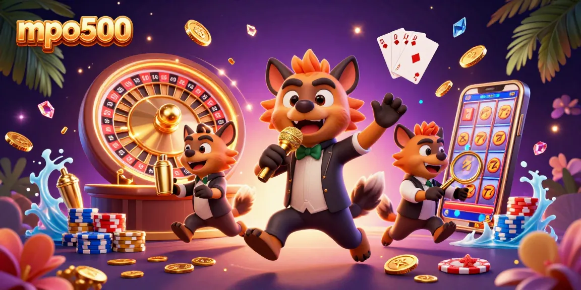 Experience the vibrant joy of mpo500 with hyenas running a comedy casino and exciting gaming elements.