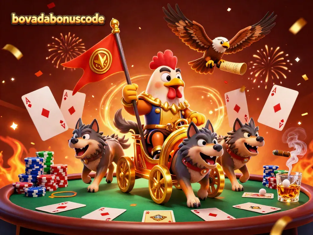 Spin the excitement with bovadabonuscode, featuring a warlord and poker elements in a festive setting.