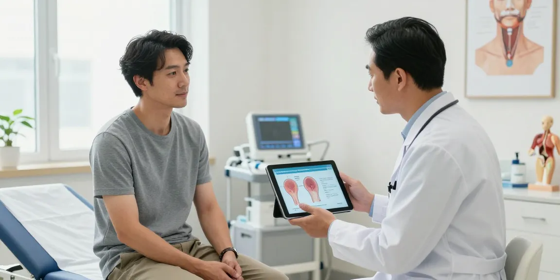 おすすめの安い包茎手術クリニックの説明を受けている男性患者と医師のシーン