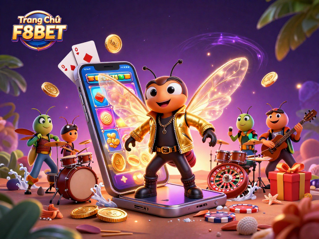 Experience the excitement of Trang Chủ F8BET with vibrant casino elements and energetic characters.