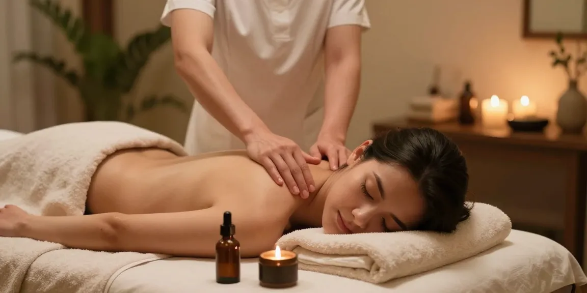 마사지 중인 고객과 전문가, 편안한 스파 환경.