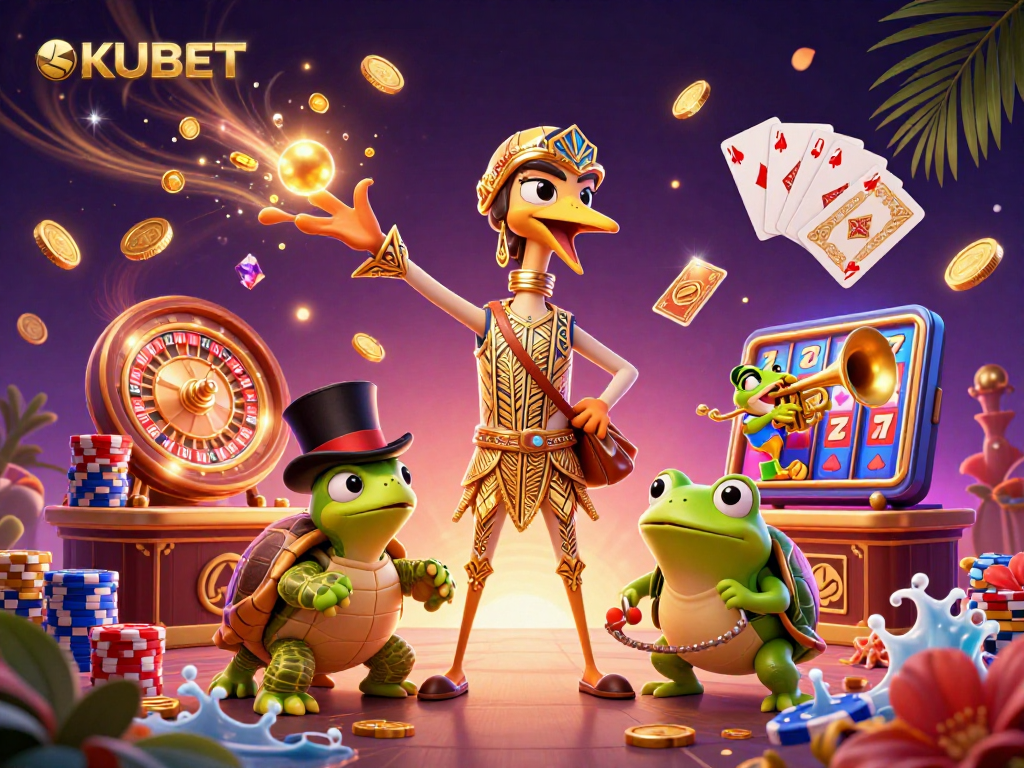 KUBET's vibrant casino scene features animated characters and dynamic gaming elements.