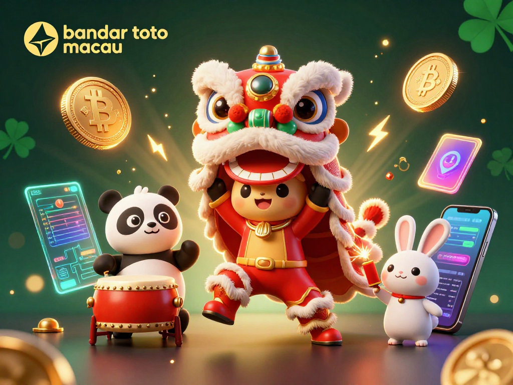 Engage with the excitement of bandar toto macau through a vibrant lion dance scene featuring crypto elements.
