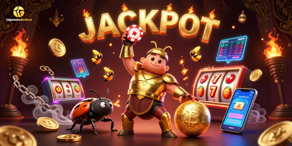 Celebrate wins with taigamebaidienthoai in a vibrant 3D scene full of golden gaming elements.
