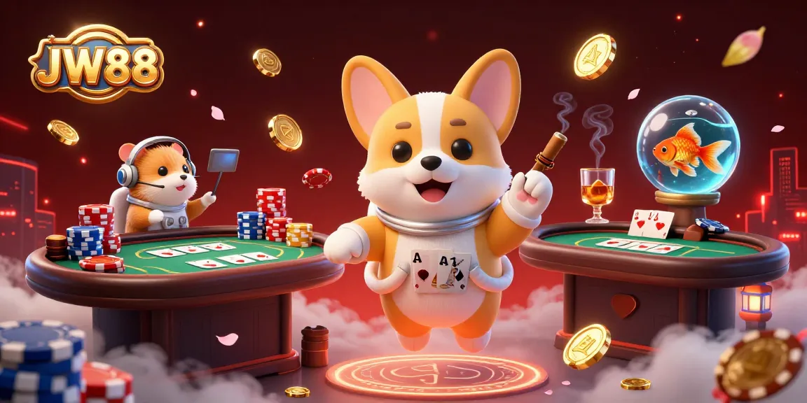 Experience the thrill of JW88 with a dynamic 3D illustration featuring an astronaut corgi in a casino.