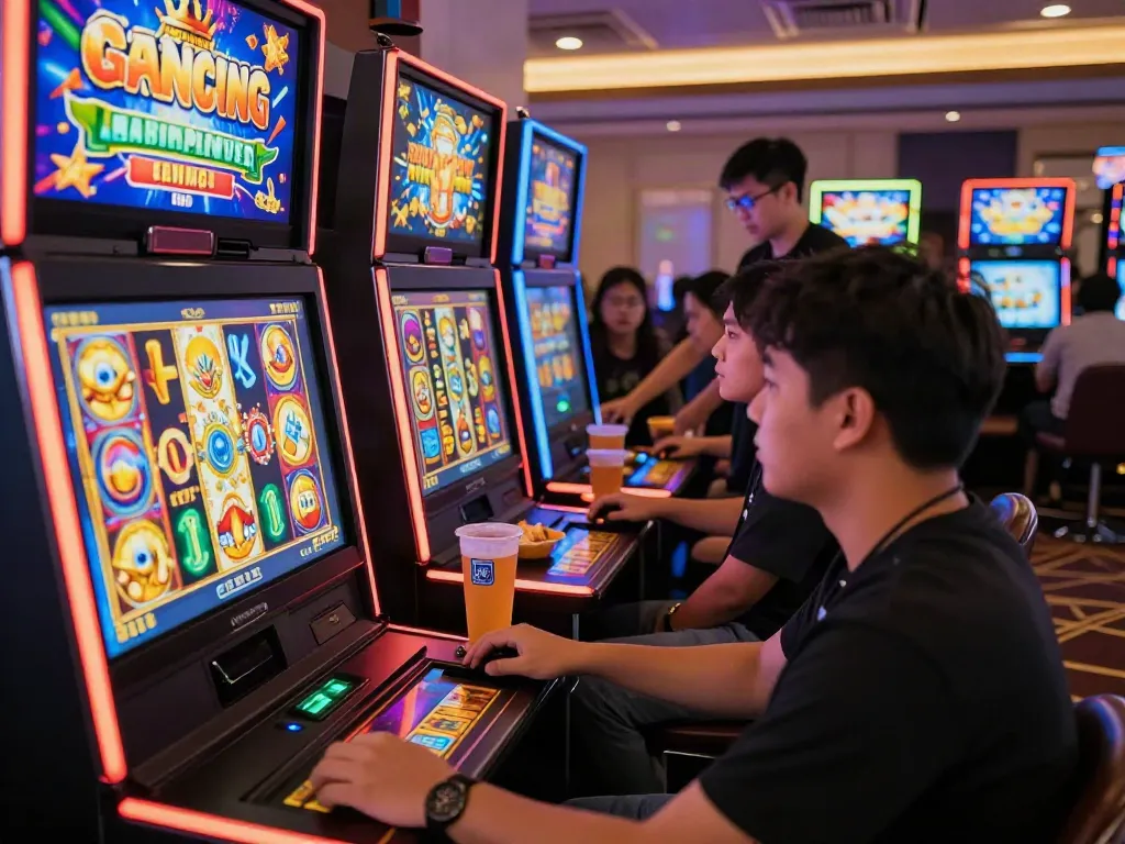 Player enjoying slot online gacor experience on desktop and mobile device in vibrant online casino.