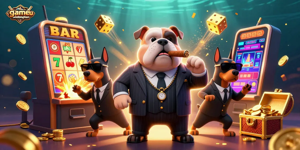 Experience thrilling gameplay with gamebaidangian as a bulldog character leads in a lively casino scene.