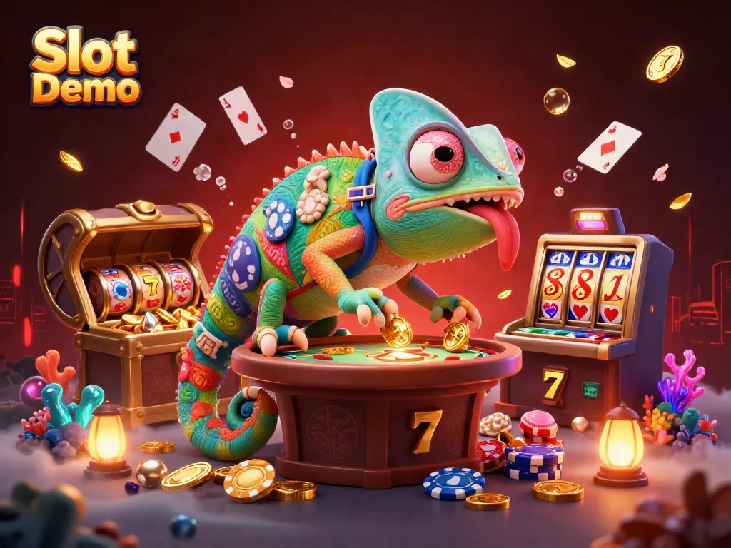 Experience Slot Demo exciting gameplay features with this vibrant 3D illustration of a casino scene.