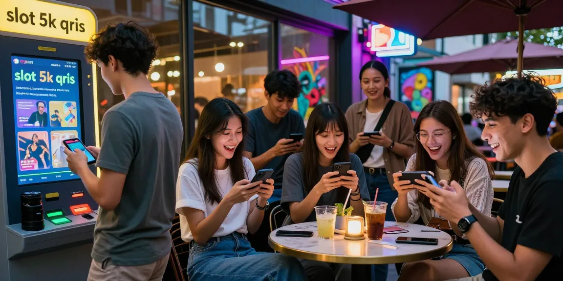Group discussing slot 5k qris at vibrant urban nightlife scene