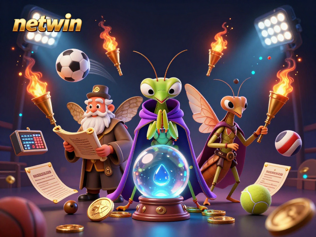 Experience winning moments with netwin in this vibrant 3D casino illustration featuring sports elements.